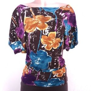 Brown & Gold Floral Feminine Blouse T-shirt - M